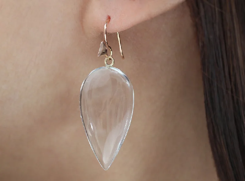 Personalized Engraved Jewelry For Meaningful Gifts Rock Crystal Pear Drops & Gold Thorn Hook Earrings