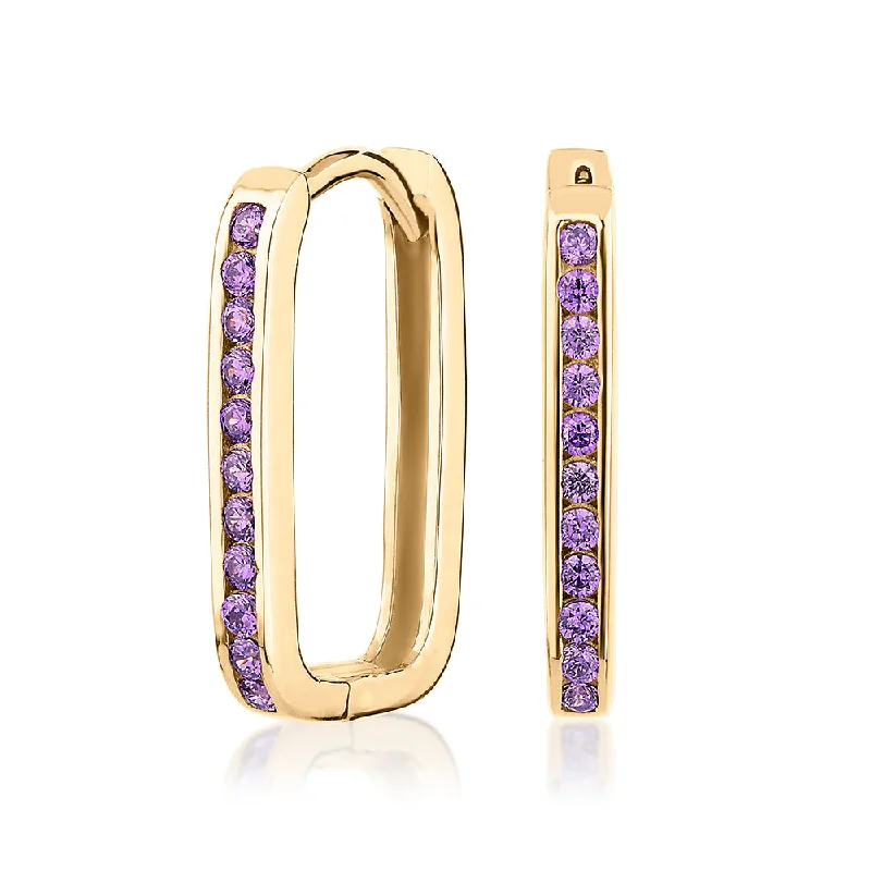 Last Chance To Shop High-End Jewelry At Markdown Prices Round Brilliant hoop earrings with amethyst simulants in 10 carat yellow gold Last Chance To Shop High-End Jewelry At Markdown Prices Round Brilliant hoop earrings with amethyst simulants in 10 carat yellow gold
