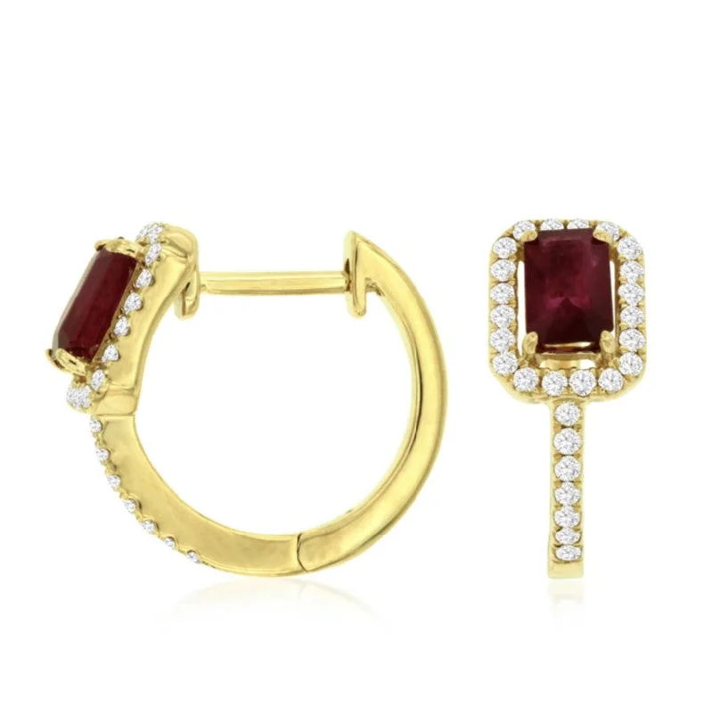 Get The Jewelry You Love At A Price You Love Ruby and Diamond Halo Huggie Earrings Get The Jewelry You Love At A Price You Love Ruby and Diamond Halo Huggie Earrings