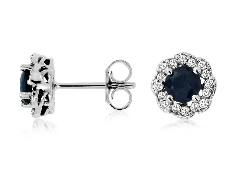 Bestselling Jewelry At Special Promotional Rates Sapphire and Diamond Flower Design Halo Earrings Bestselling Jewelry At Special Promotional Rates Sapphire and Diamond Flower Design Halo Earrings