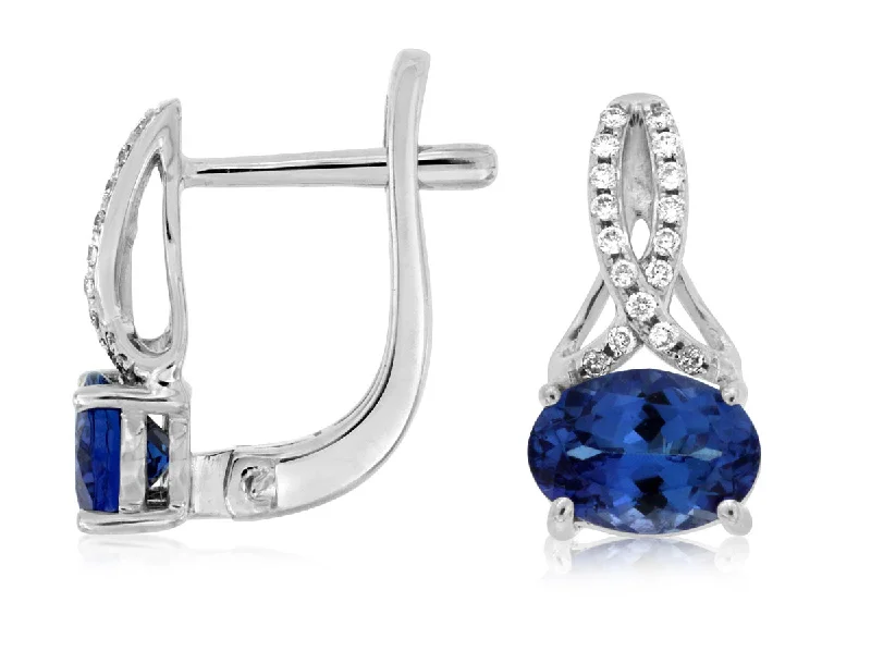 Huge Savings On Premium Jewelry Styles Tanzanite and Diamond Crossover Design Earrings