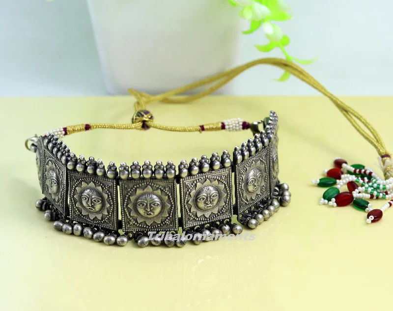Elegant Designs, Unbeatable Discounts – Shop Jewelry Now Vintage sun face design 925 sterling silver handmade excellent customized necklace set with gorgeous hanging drops tribal belly dance set117