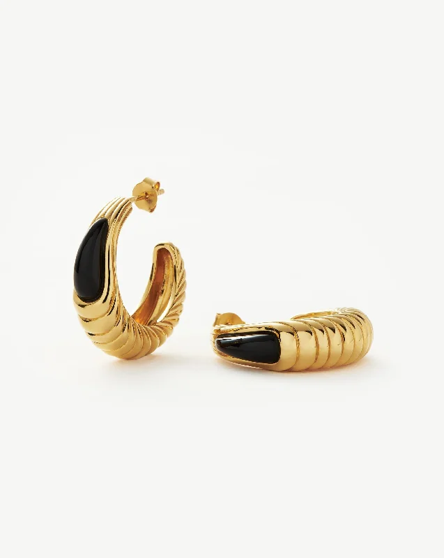 Fashion-Forward Geometric Jewelry For Contemporary Style Wavy Ridge Gemstone Medium Hoop Earrings