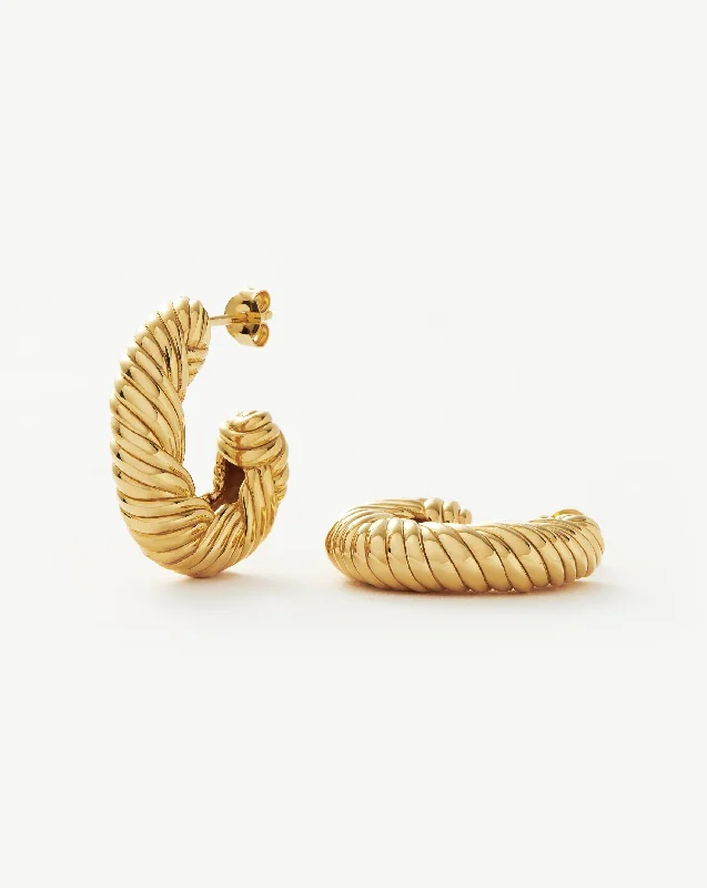 Delicate Crystal Jewelry For Sophisticated Charm Wavy Ridge Medium Hoop Earrings