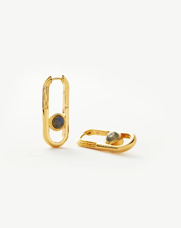 Make Every Moment Shine – Jewelry Discounts Available Zenyu Link Gemstone Ovate Hoop Earrings | 18ct Gold Plated/Labradorite