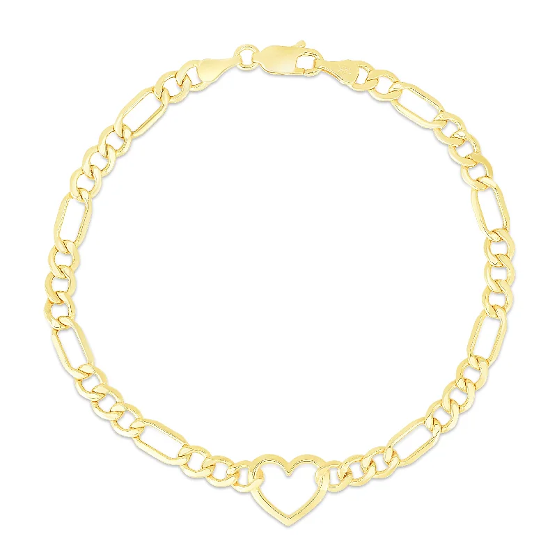 Breathtaking Jewelry At Limited-Time Savings 10K Heart Figaro Chain Bracelet