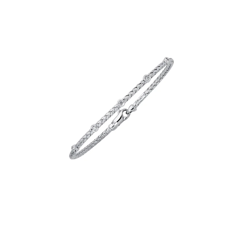 Stunning Statement Jewelry, Unbeatable Discounts 14K Gold .15ct Diamond Station Woven Bangle