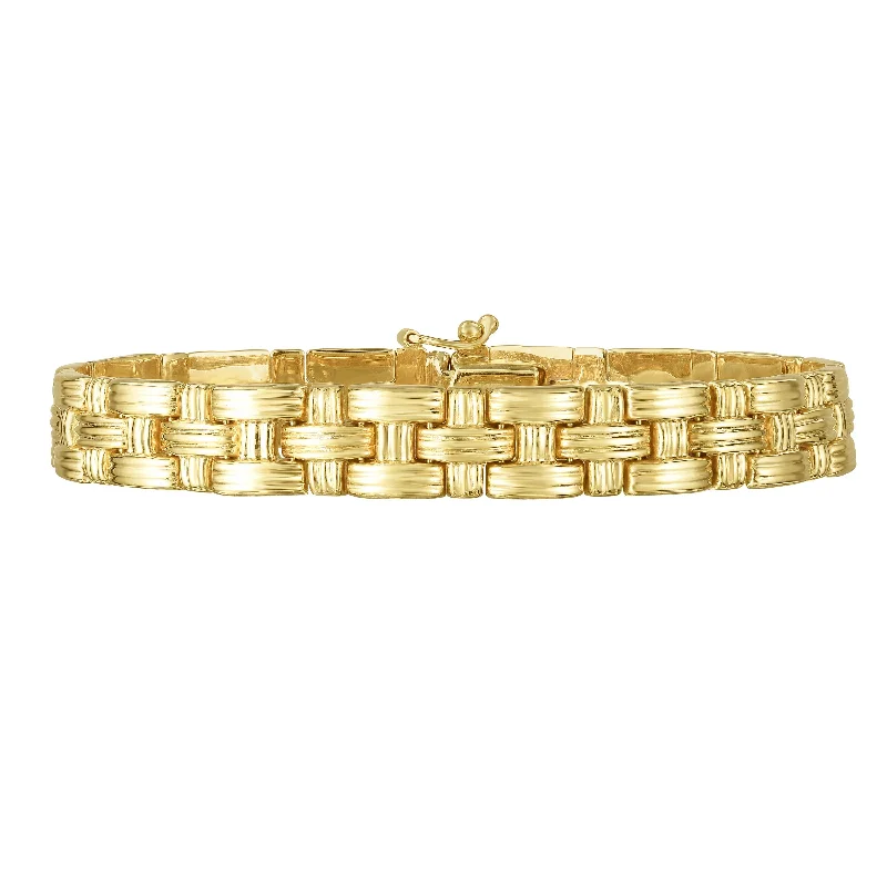 Dainty Floral Jewelry For Feminine Elegance 14K Gold Basketweave Bracelet