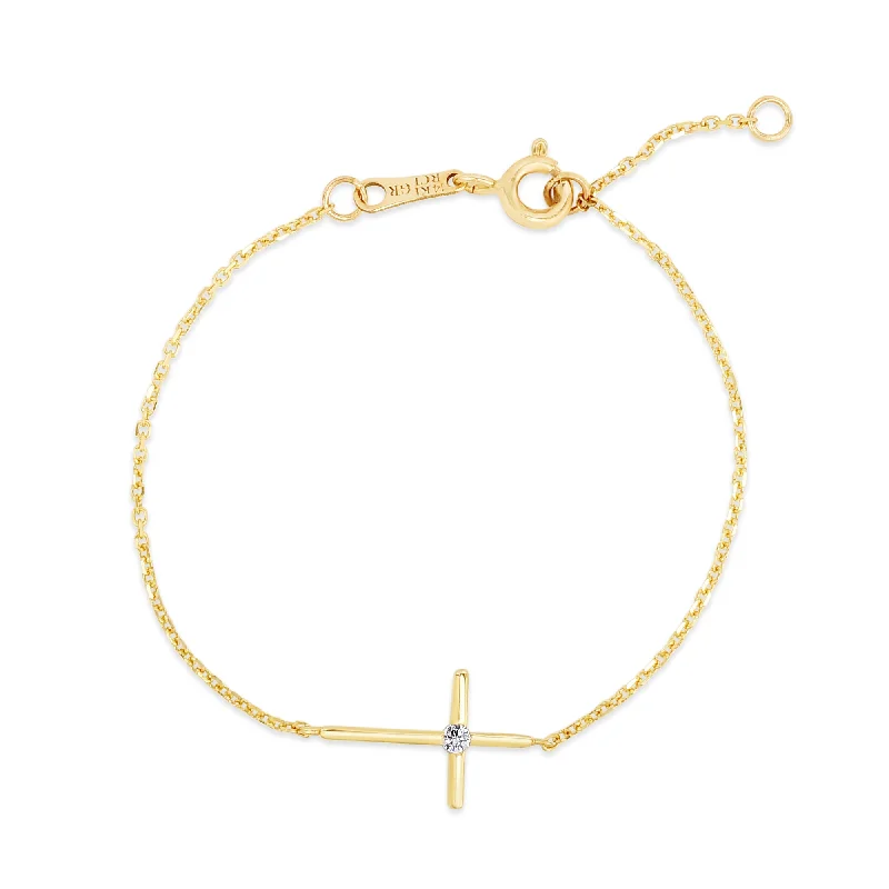 Exclusive Jewelry Sale – Grab Timeless Pieces Now 14K Gold CZ Side Cross Bracelet
