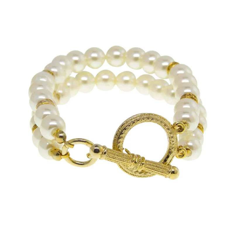 Dainty Floral Jewelry For Feminine Elegance 1928 Jewelry Double Strand 8mm Faux Pearl Toggle Bracelet Dainty Floral Jewelry For Feminine Elegance 1928 Jewelry Double Strand 8mm Faux Pearl Toggle Bracelet