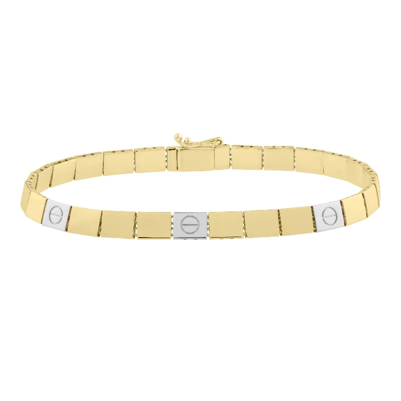 Luxury Handcrafted Jewelry For Elegant Looks 14K Gold Two-Tone Nail Head Bracelet