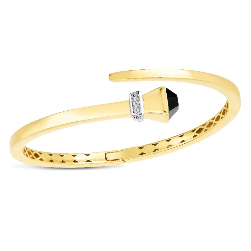 Personalized Engraved Jewelry For Meaningful Gifts 14K Onyx & Diamond Wrap Hardware Bangle Personalized Engraved Jewelry For Meaningful Gifts 14K Onyx & Diamond Wrap Hardware Bangle