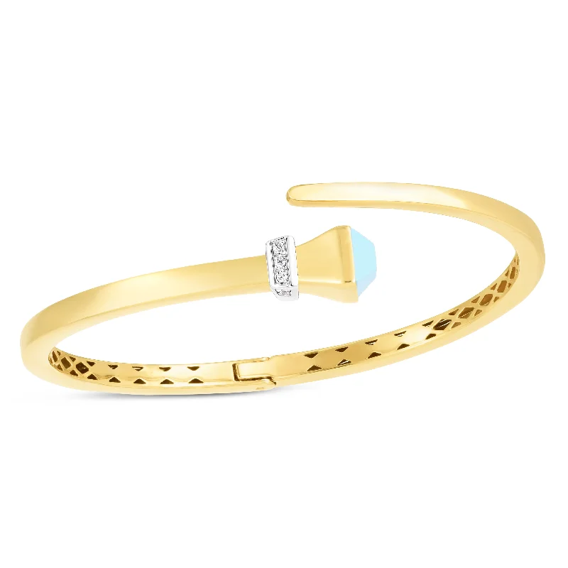 Bohemian-Inspired Jewelry For Free-Spirited Fashion 14K Turquoise & Diamond Wrap Hardware Bangle Bohemian-Inspired Jewelry For Free-Spirited Fashion 14K Turquoise & Diamond Wrap Hardware Bangle