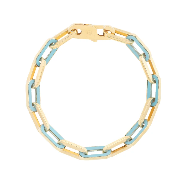 Elevate Your Outfit With Discounted Statement Jewelry 14K Turquoise Paperclip Gem Link Bracelet Elevate Your Outfit With Discounted Statement Jewelry 14K Turquoise Paperclip Gem Link Bracelet