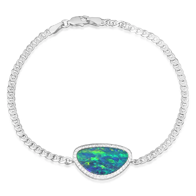 The Perfect Jewelry Piece At The Perfect Price 14K White Gold Australian Opal Doublet/Diamond Bracelet The Perfect Jewelry Piece At The Perfect Price 14K White Gold Australian Opal Doublet/Diamond Bracelet