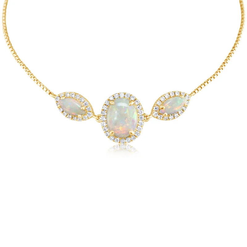 Trending Jewelry Now Available At Exclusive Prices 14K Yellow Gold Australian Opal/Diamond Bolo Bracelet Trending Jewelry Now Available At Exclusive Prices 14K Yellow Gold Australian Opal/Diamond Bolo Bracelet