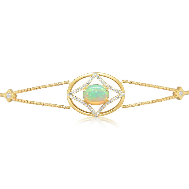 Shop Dazzling Jewelry With Special Promotional Discounts 14K Yellow Gold Australian Opal/Diamond Bracelet Shop Dazzling Jewelry With Special Promotional Discounts 14K Yellow Gold Australian Opal/Diamond Bracelet