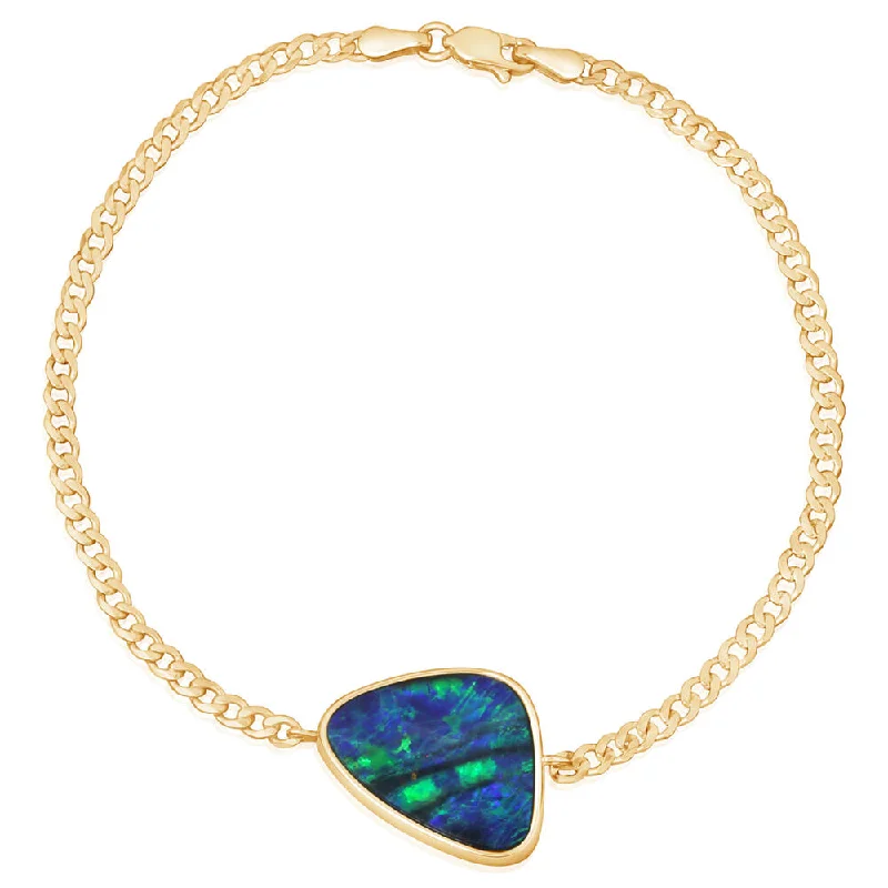 Breathtaking Jewelry, Breathtaking Prices 14K Yellow Gold Australian Opal Doublet Bracelet Breathtaking Jewelry, Breathtaking Prices 14K Yellow Gold Australian Opal Doublet Bracelet