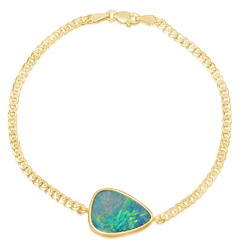Make Every Moment Shine – Jewelry Discounts Available 14K Yellow Gold Australian Opal Doublet Bracelet Make Every Moment Shine – Jewelry Discounts Available 14K Yellow Gold Australian Opal Doublet Bracelet