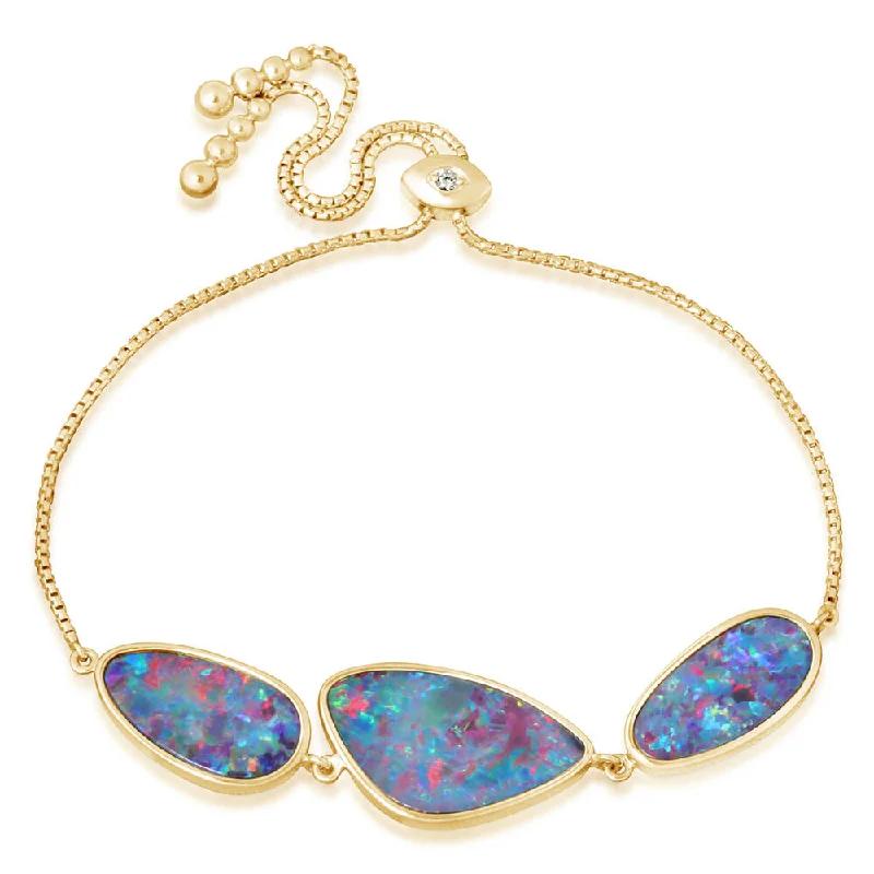 Save On Luxury Jewelry Pieces – Limited-Time Offers 14K Yellow Gold Australian Opal Doublet/Diamond Bracelet
