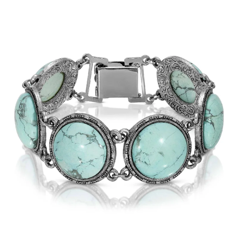 Shop Dazzling Jewelry At The Best Prices 1928 Jewelry Semi Precious Round Turquoise Stone Link Bracelet