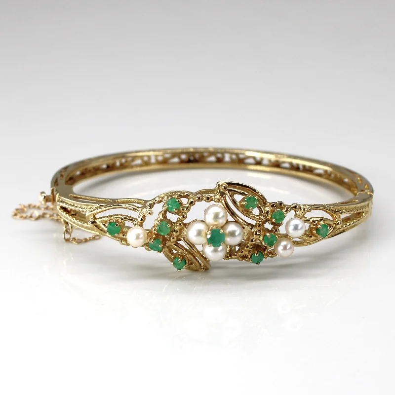 Best Jewelry Deals – Premium Quality At Exclusive Discounts 9k Gold Vintage Emerald & Pearl Filigree Bangle | 1.20ctw | 7"| Best Jewelry Deals – Premium Quality At Exclusive Discounts 9k Gold Vintage Emerald & Pearl Filigree Bangle | 1.20ctw | 7"|