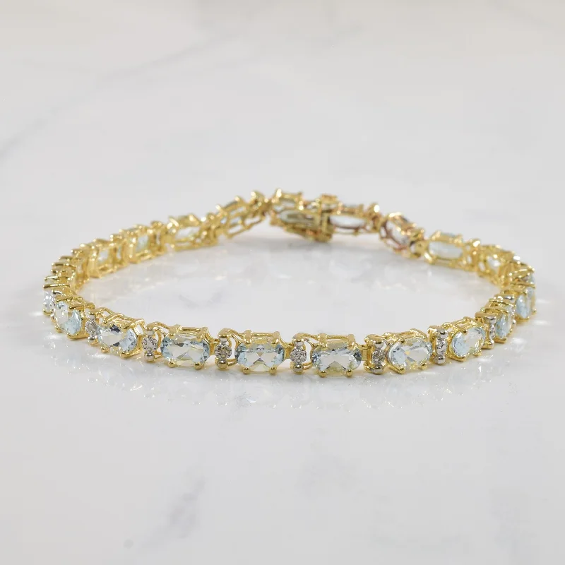 Trendy Minimalist Jewelry For Everyday Wear Aquamarine & Diamond Tennis Bracelet | 7.35ctw, 0.04ctw | 8" | Trendy Minimalist Jewelry For Everyday Wear Aquamarine & Diamond Tennis Bracelet | 7.35ctw, 0.04ctw | 8" |