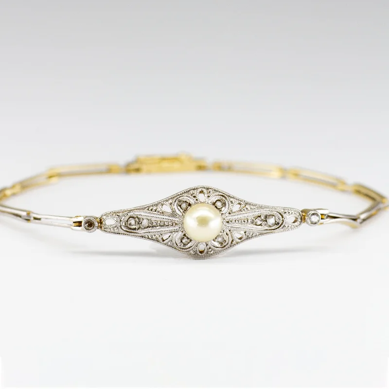 Personalized Jewelry At Special Discount Rates Art Deco Pearl & Diamond Bracelet | 0.07ctw | 6.5" | Personalized Jewelry At Special Discount Rates Art Deco Pearl & Diamond Bracelet | 0.07ctw | 6.5" |