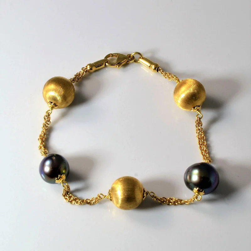 Exclusive Gemstone Jewelry At Special Prices Beaded Gold & Black Pearl Chain Bracelet | 7" | Exclusive Gemstone Jewelry At Special Prices Beaded Gold & Black Pearl Chain Bracelet | 7" |