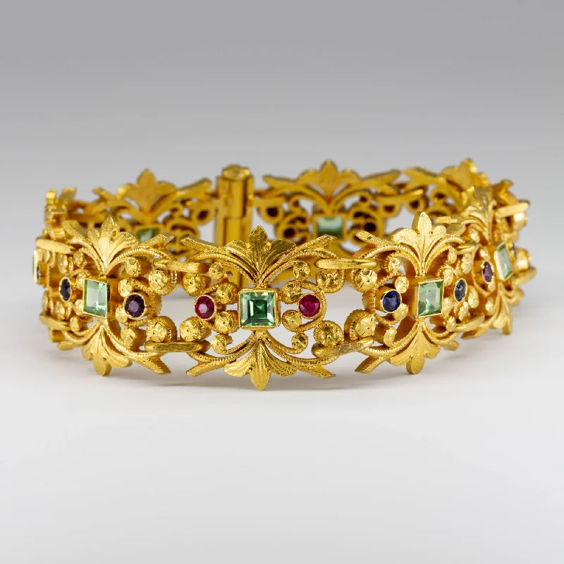 Flash Sale On Stunning Jewelry – Don't Miss Out 20k Intricate Gold Bracelet with Multiple Gemstones | 6.00ctw | 8" Flash Sale On Stunning Jewelry – Don't Miss Out 20k Intricate Gold Bracelet with Multiple Gemstones | 6.00ctw | 8"