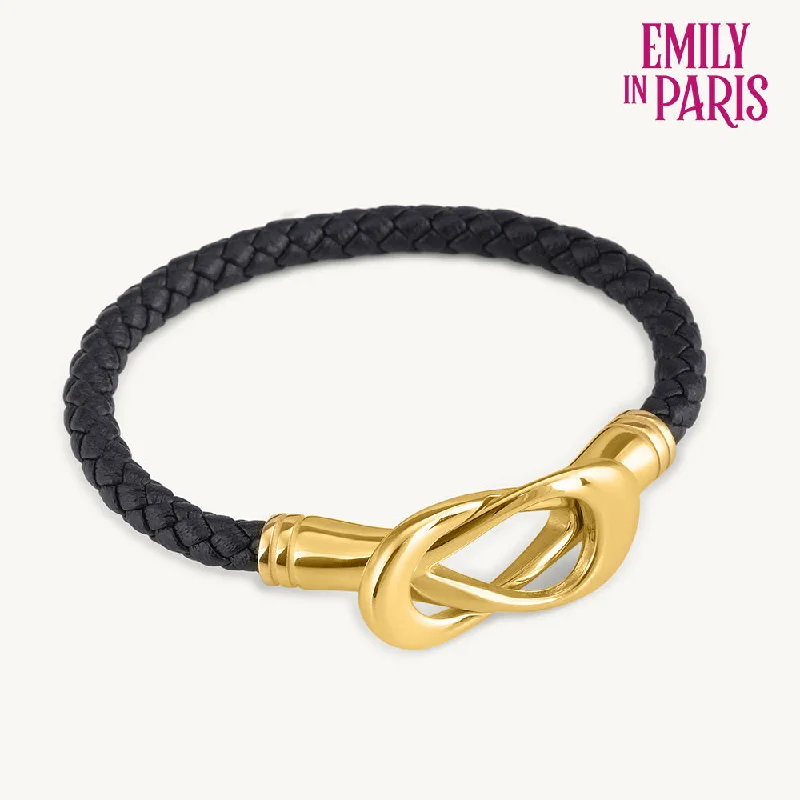Dainty Floral Jewelry For Feminine Elegance Gold Black leather Bracelet