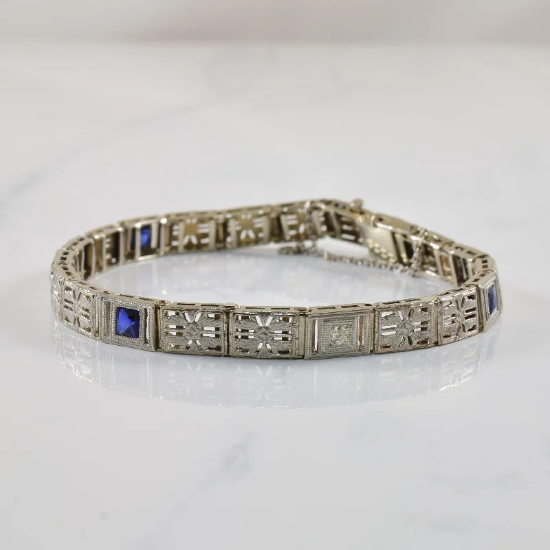 Clearance Sale On High-End Jewelry Collections Art Deco Diamond & Synthetic Sapphire Bracelet | 0.75ctw, 0.08ctw | 7.5" | Clearance Sale On High-End Jewelry Collections Art Deco Diamond & Synthetic Sapphire Bracelet | 0.75ctw, 0.08ctw | 7.5" |