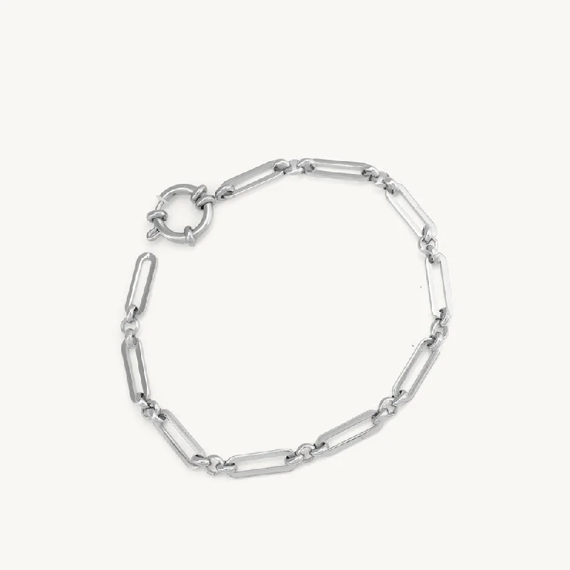 Dainty Floral Jewelry For Feminine Elegance Rectangle Link Silver Bracelet