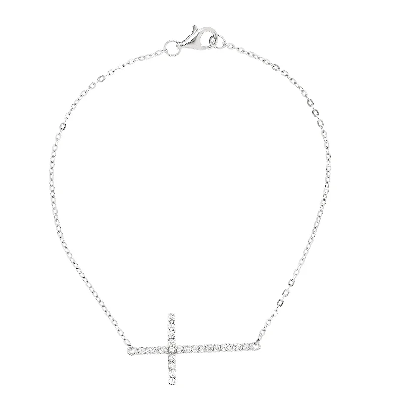 Elegant Jewelry, Affordable Luxury – Shop Now Silver CZ Side Cross Bracelet