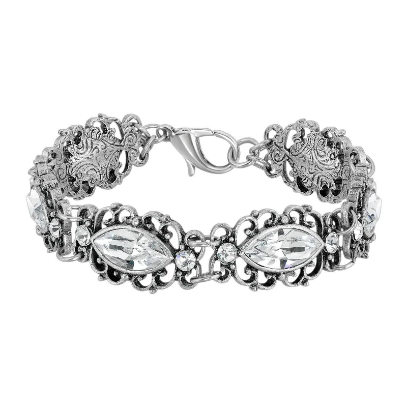 Delicate Crystal Jewelry For Sophisticated Charm 1928 Jewelry Navette Austrian Crystal Filigree Link Bracelet Delicate Crystal Jewelry For Sophisticated Charm 1928 Jewelry Navette Austrian Crystal Filigree Link Bracelet