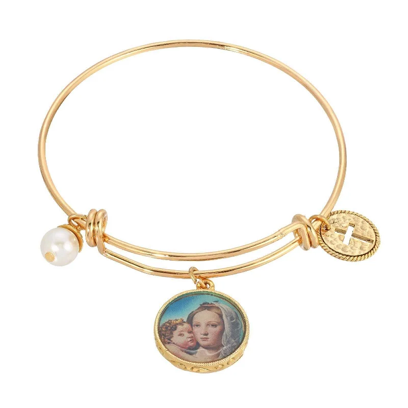Last Chance To Grab Your Favorite Jewelry At A Discount Symbols Of Faith Cross, Faux Pearl, Mary And Child Charm Bangle Bracelet Last Chance To Grab Your Favorite Jewelry At A Discount Symbols Of Faith Cross, Faux Pearl, Mary And Child Charm Bangle Bracelet