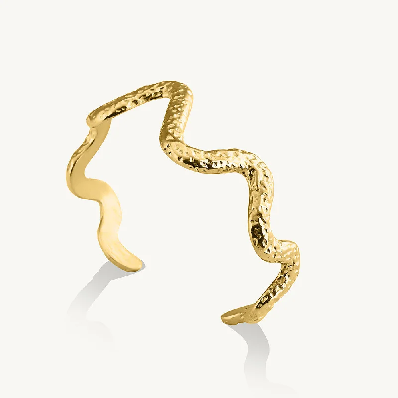 Shop Fine Jewelry With Exclusive Savings Wavy textured Cuff Gold Bracelet