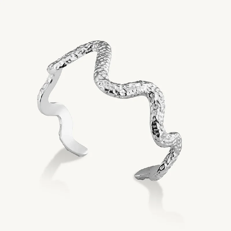 Exclusive Jewelry Offers – Sparkle For Less Wavy textured Cuff Silver Bracelet