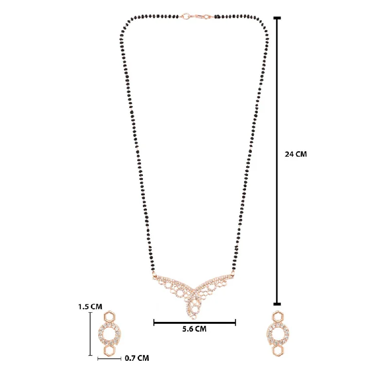 Limited-Stock Jewelry Clearance – Grab Your Favorites Now Etnico 18k Rose Gold Plated Traditional Single Line American Diamond Pendant with Black Bead Chain Mangalsutra for Women (D103)