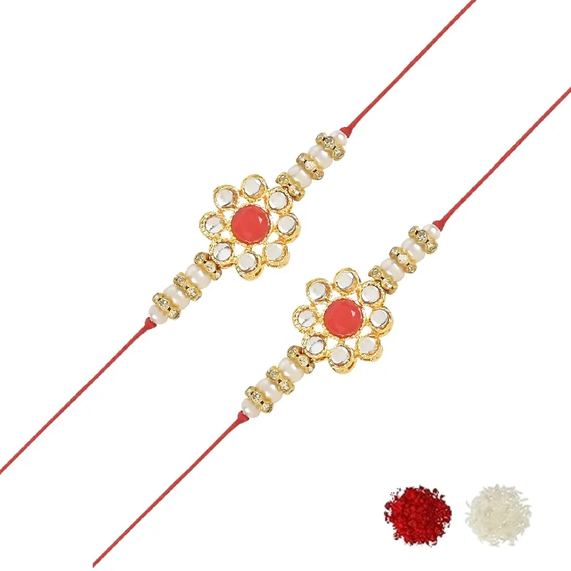 Clearance Sale On High-End Jewelry Collections Etnico I Jewels Designer Kundan Pearl Combo Rakhi & Roli Chawal For Brother/Bhai/Bro/Men With Rakshabadhan Card (R014R-2) (Set of 2) Clearance Sale On High-End Jewelry Collections Etnico I Jewels Designer Kundan Pearl Combo Rakhi & Roli Chawal For Brother/Bhai/Bro/Men With Rakshabadhan Card (R014R-2) (Set of 2)