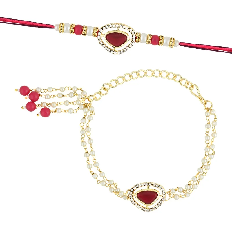 Discounted Luxury Jewelry – Shine Without The Splurge Etnico I Jewels Designer Kundan & Pearl Hanging Bhaiya Bhabhi Lumba Rakhi Set with Roli Chawal and Rakshabandhan Card (R141R-CO) Discounted Luxury Jewelry – Shine Without The Splurge Etnico I Jewels Designer Kundan & Pearl Hanging Bhaiya Bhabhi Lumba Rakhi Set with Roli Chawal and Rakshabandhan Card (R141R-CO)