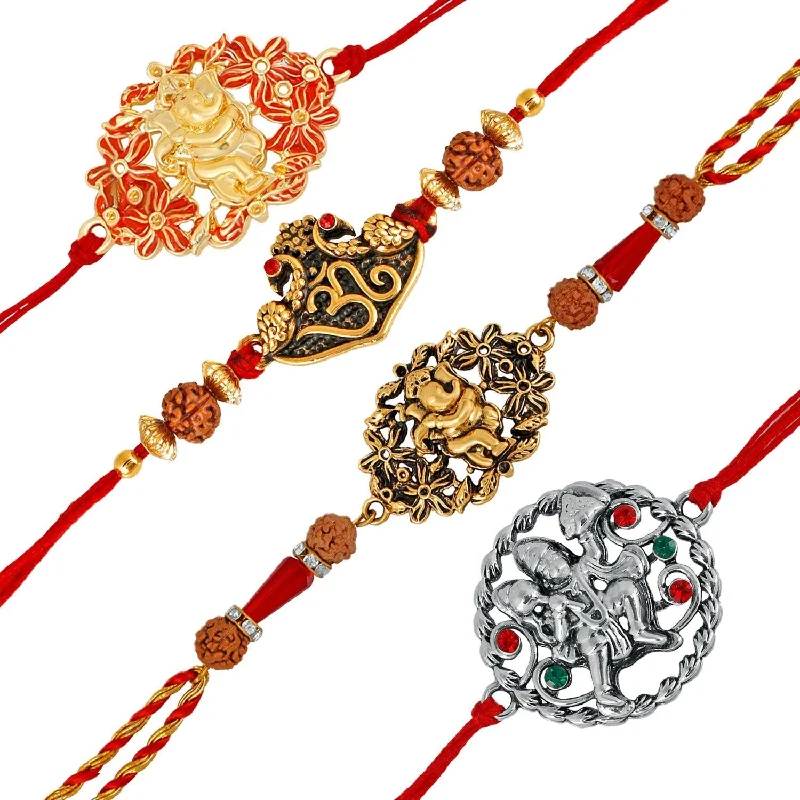 The Perfect Accessory For Less – Jewelry Sale Live Mahi Combo of Om, Ganesha and Hanuman Rakhis with Crystals and Rudraksha for Adorable Brothers RCO1105122M The Perfect Accessory For Less – Jewelry Sale Live Mahi Combo of Om, Ganesha and Hanuman Rakhis with Crystals and Rudraksha for Adorable Brothers RCO1105122M