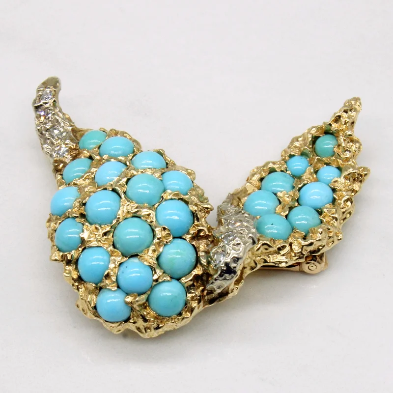 Stunning Jewelry At Even More Stunning Prices Turquoise & Diamond Brooch | 2.75ctw, 0.15ctw | Stunning Jewelry At Even More Stunning Prices Turquoise & Diamond Brooch | 2.75ctw, 0.15ctw |