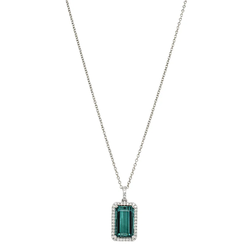 Breathtaking Jewelry, Breathtaking Prices 18ct White Gold 3.40ct Teal Tourmaline & Diamond Pendant Breathtaking Jewelry, Breathtaking Prices 18ct White Gold 3.40ct Teal Tourmaline & Diamond Pendant
