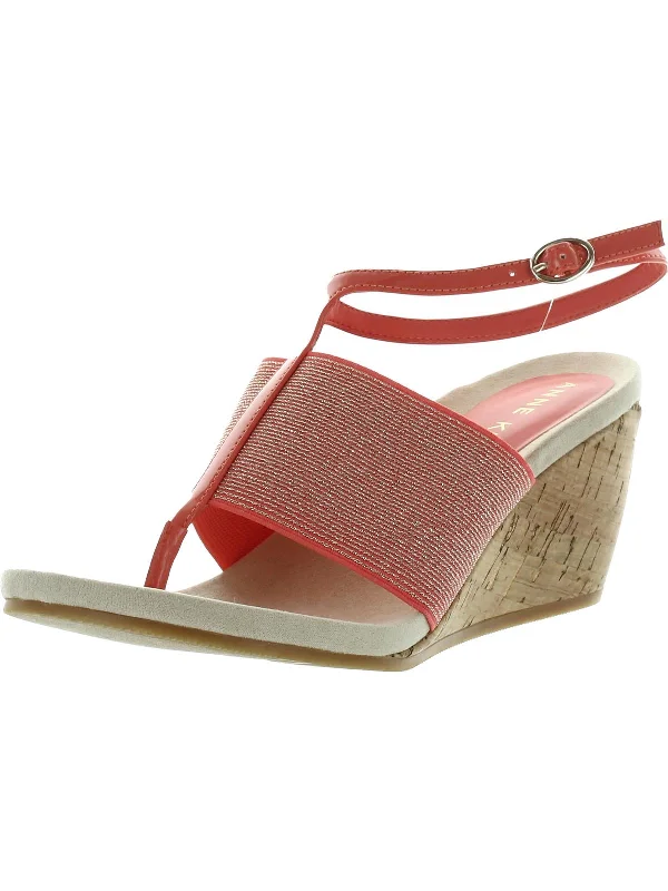 Ikari Womens Patent Flip-Flop Wedge Sandals