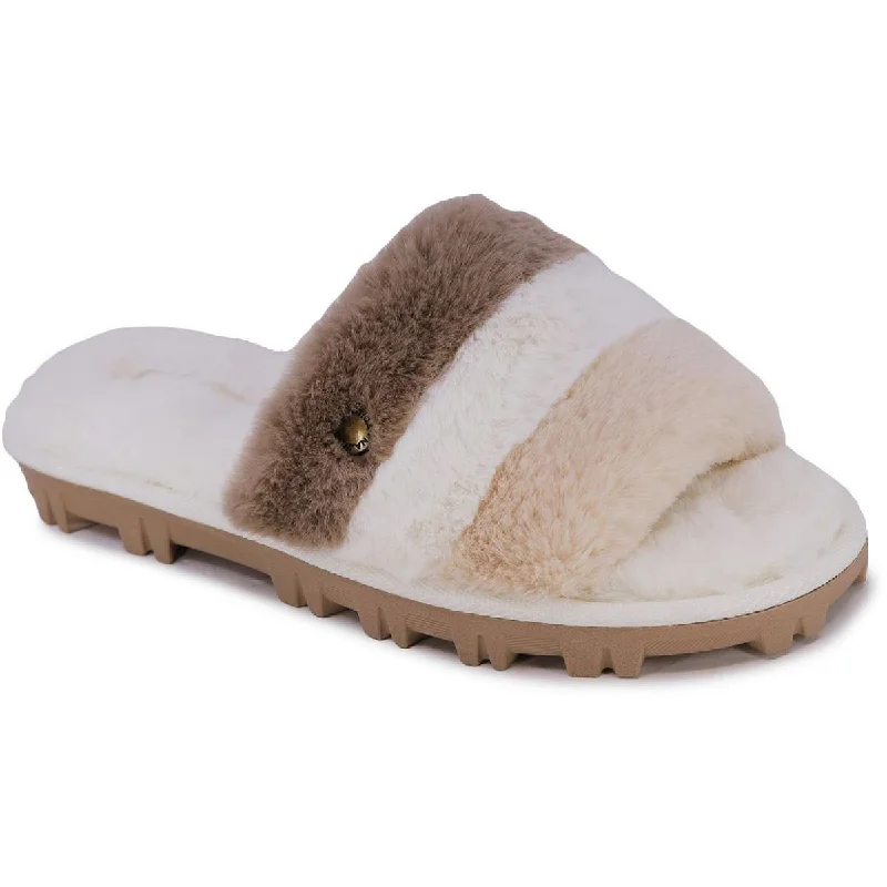 Nautica Womens Chyler Faux Fur Padded Insole Slide Sandals