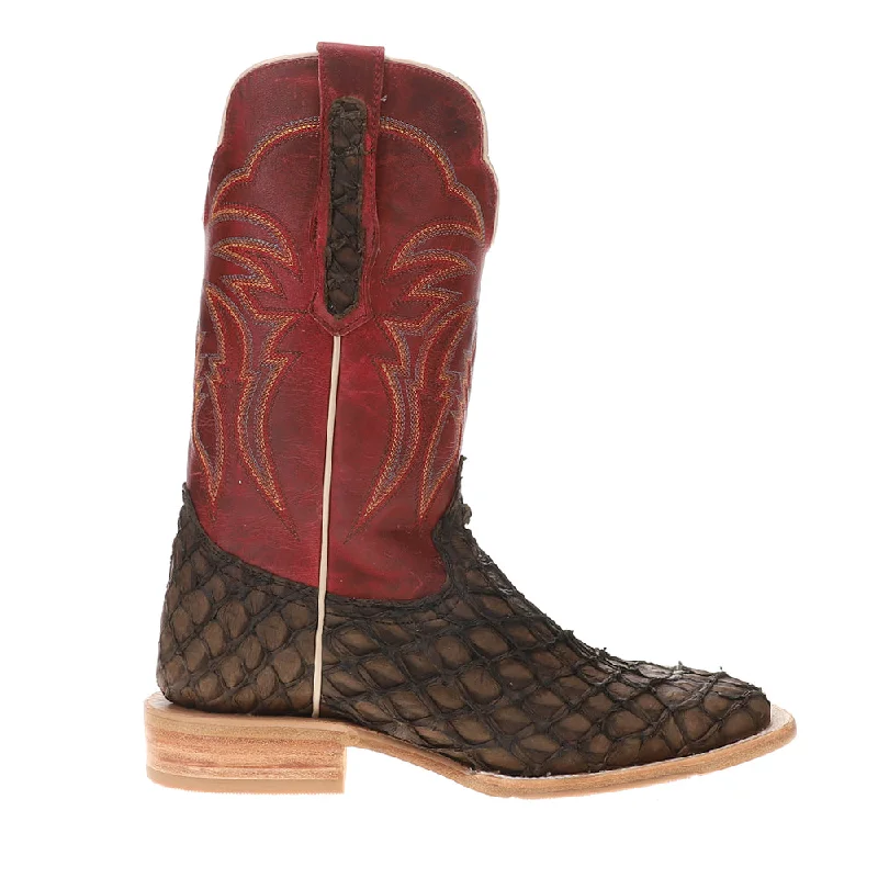 Pirarucu Wide Embroidered Round Toe Cowboy Boots