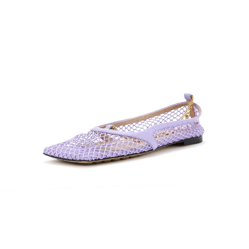 Women's Chain Stretch Ballerina Flats Mesh and Leather