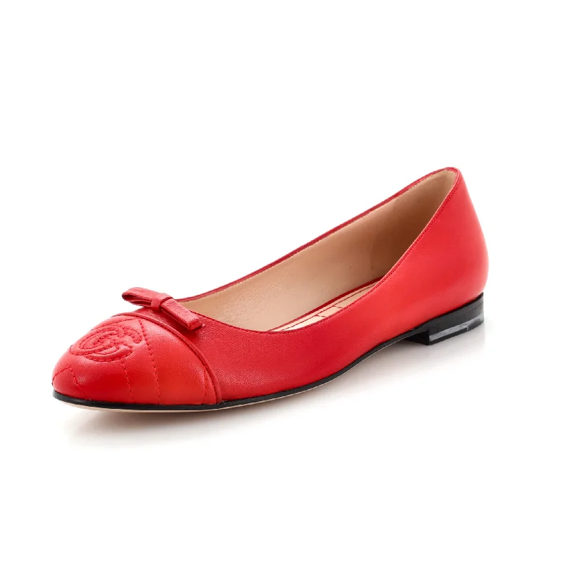 Women's GG Cap Toe Ballet Flats Leather with Matelasse Detail