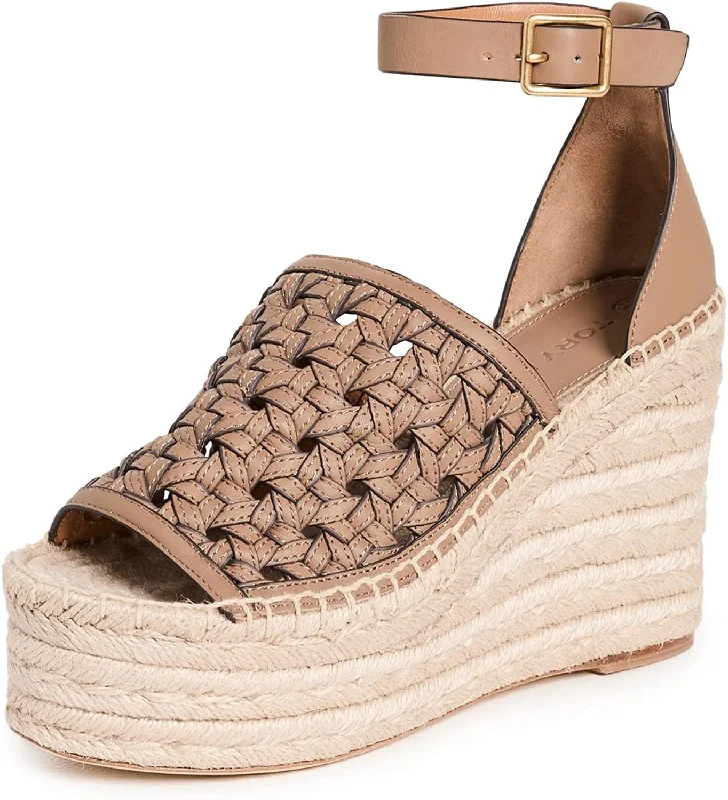 Tory Burch Women's Basketweave Espadrille Wedges, Almond Flour